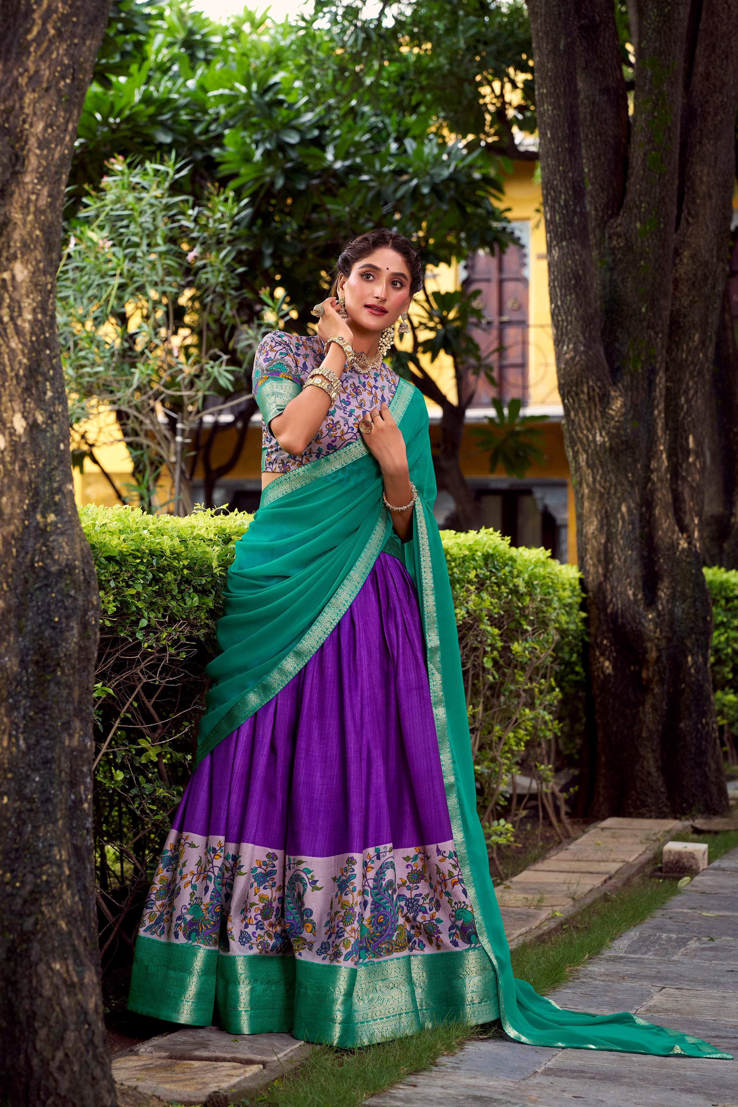 Lorenvalley Fashion Purple Aastha Silk Printed with Zari Weaving Work Lehenga Choli with Dupatta - Distacart