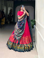 Lorenvalley Pink Tussar Silk Printed With Foil Work Lehenga Choli with Dupatta