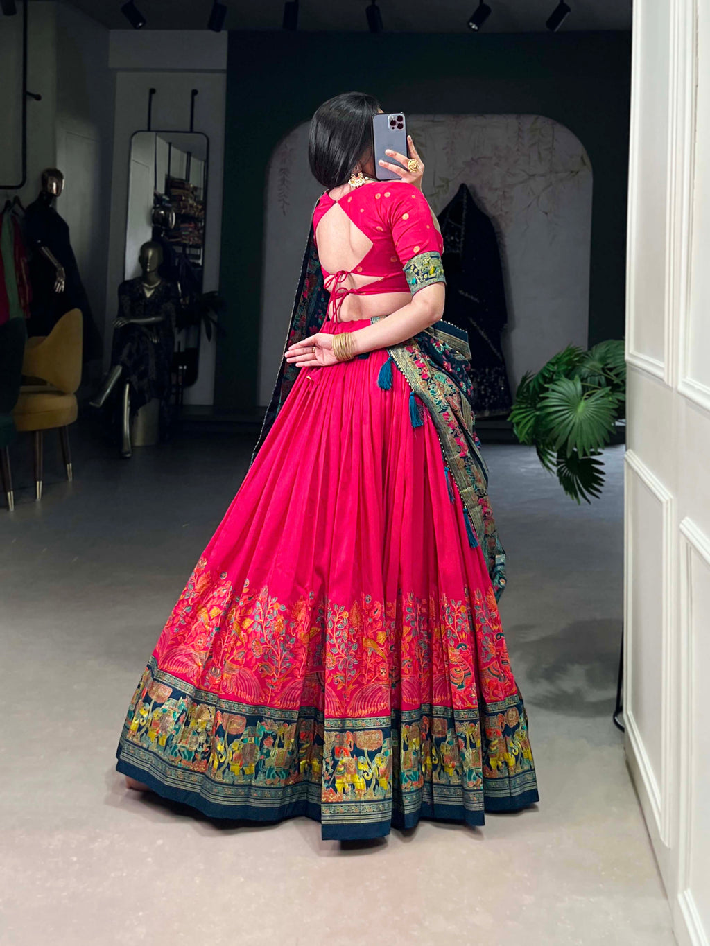 Lorenvalley Pink Tussar Silk Printed With Foil Work Lehenga Choli with Dupatta