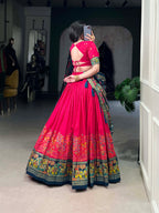 Lorenvalley Pink Tussar Silk Printed With Foil Work Lehenga Choli with Dupatta