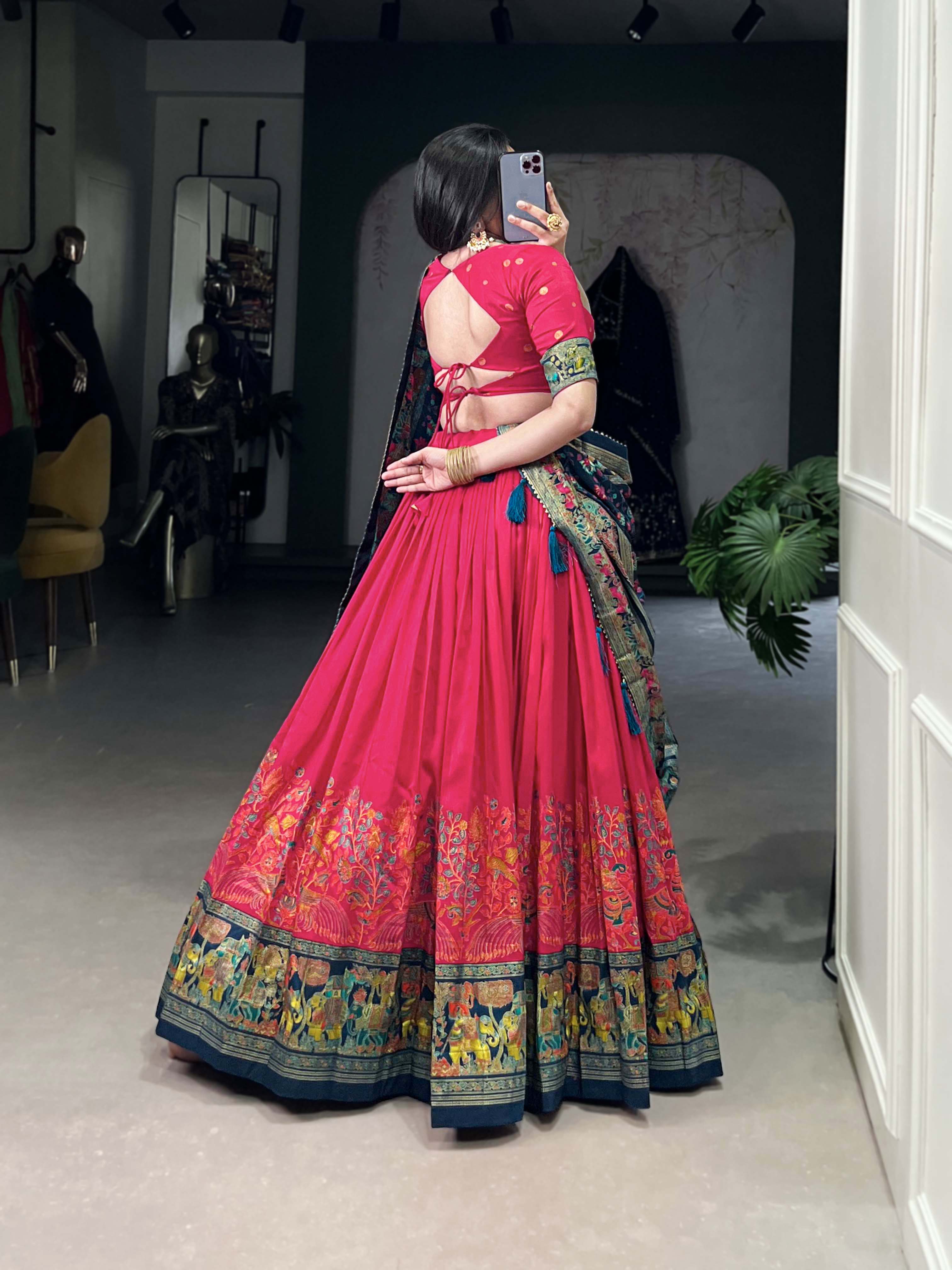Lorenvalley Pink Tussar Silk Printed With Foil Work Lehenga Choli with Dupatta