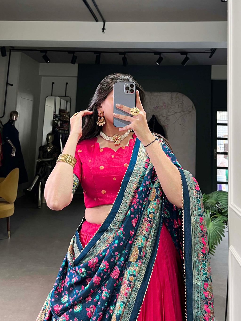 Lorenvalley Pink Tussar Silk Printed With Foil Work Lehenga Choli with Dupatta