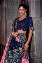 Lorenvalley Fashion Pink Tasar Silk Ikkat Print Lehenga Choli with Dupatta