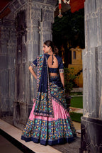 Lorenvalley Fashion Pink Tasar Silk Ikkat Print Lehenga Choli with Dupatta