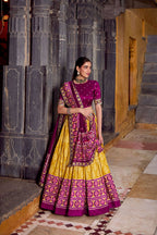 Lorenvalley Fashion Mustard Tasar Silk Ikkat Print Lehenga Choli with Dupatta