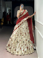 Lorenvalley Fashion Offwhite Tasar Silk Gilded Motif Foil Printed Lehenga Choli with Dupatta - Distacart