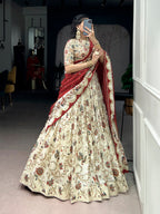 Lorenvalley Fashion Offwhite Tasar Silk Gilded Motif Foil Printed Lehenga Choli with Dupatta - Distacart