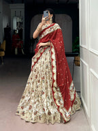 Lorenvalley Fashion Offwhite Tasar Silk Gilded Motif Foil Printed Lehenga Choli with Dupatta - Distacart