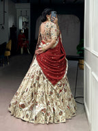 Lorenvalley Fashion Offwhite Tasar Silk Gilded Motif Foil Printed Lehenga Choli with Dupatta - Distacart