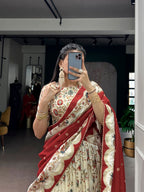 Lorenvalley Fashion Offwhite Tasar Silk Gilded Motif Foil Printed Lehenga Choli with Dupatta - Distacart