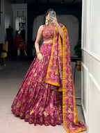 Lorenvalley Fashion Pink Tasar Silk Gilded Motif Foil Printed Lehenga Choli with Dupatta - Distacart