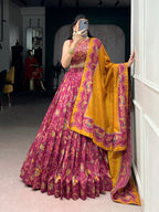 Lorenvalley Fashion Pink Tasar Silk Gilded Motif Foil Printed Lehenga Choli with Dupatta - Distacart