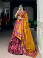 Lorenvalley Fashion Pink Tasar Silk Gilded Motif Foil Printed Lehenga Choli with Dupatta - Distacart