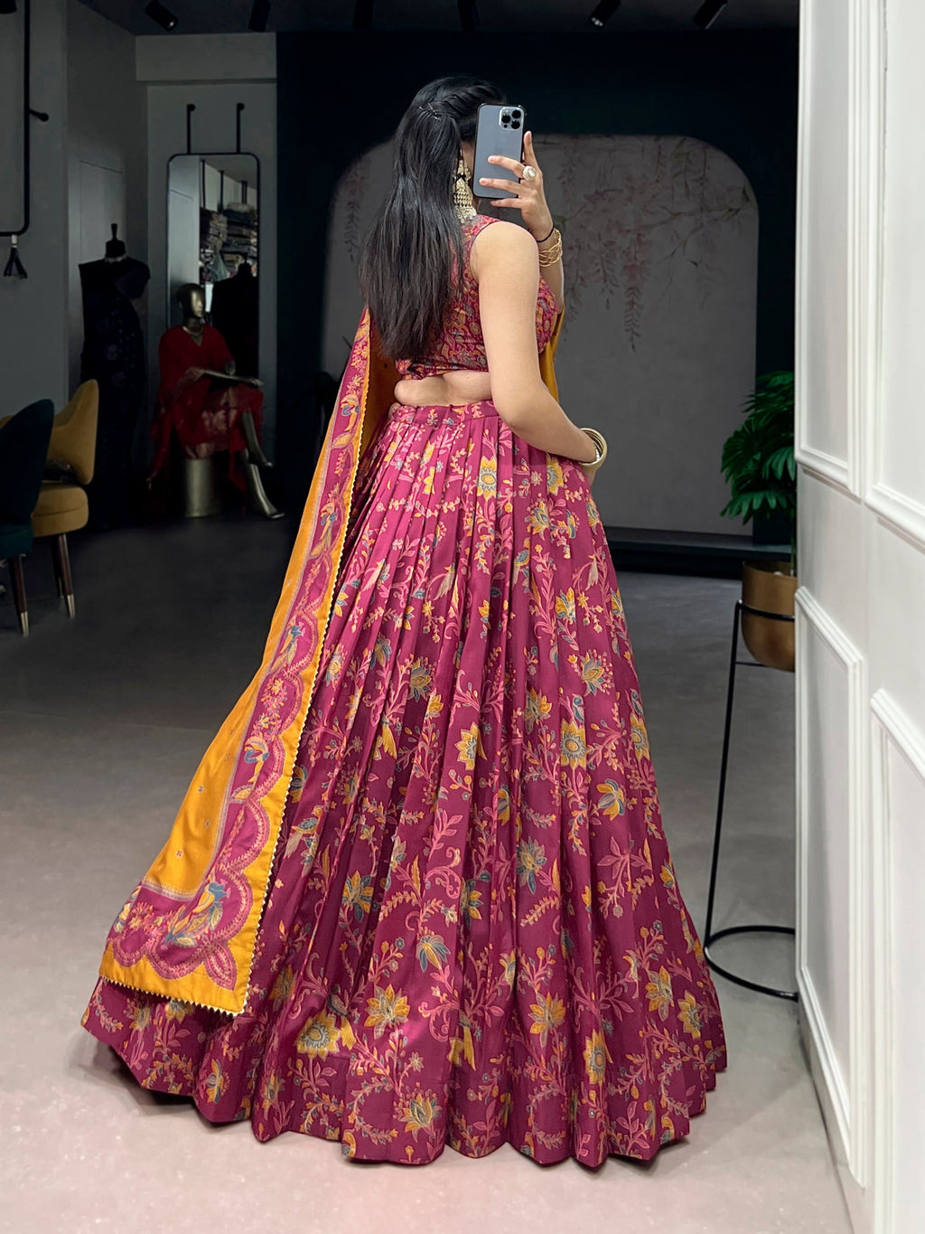 Lorenvalley Fashion Pink Tasar Silk Gilded Motif Foil Printed Lehenga Choli with Dupatta - Distacart