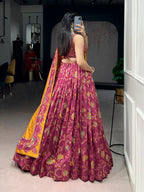 Lorenvalley Fashion Pink Tasar Silk Gilded Motif Foil Printed Lehenga Choli with Dupatta - Distacart