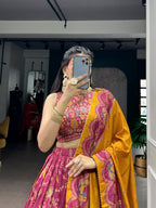 Lorenvalley Fashion Pink Tasar Silk Gilded Motif Foil Printed Lehenga Choli with Dupatta - Distacart