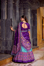 Lorenvalley Fashion Skyblue Tasar Silk Ikkat Print Lehenga Choli with Dupatta