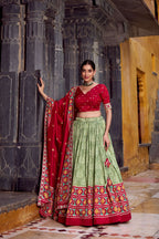 Lorenvalley Fashion Seagreen Tasar Silk Ikkat Print Lehenga Choli with Dupatta