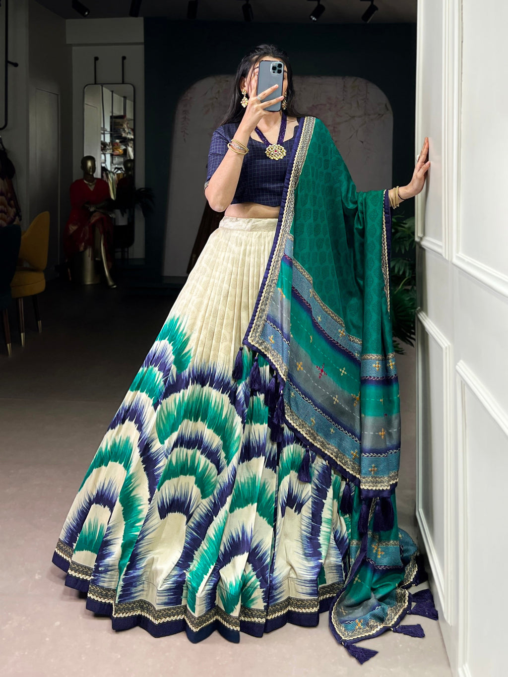 Lorenvalley Fashion Multicolor Tasar Silk Tie and Dye Print with Lace Touch Up Lehenga Choli with Dupatta - Distacart