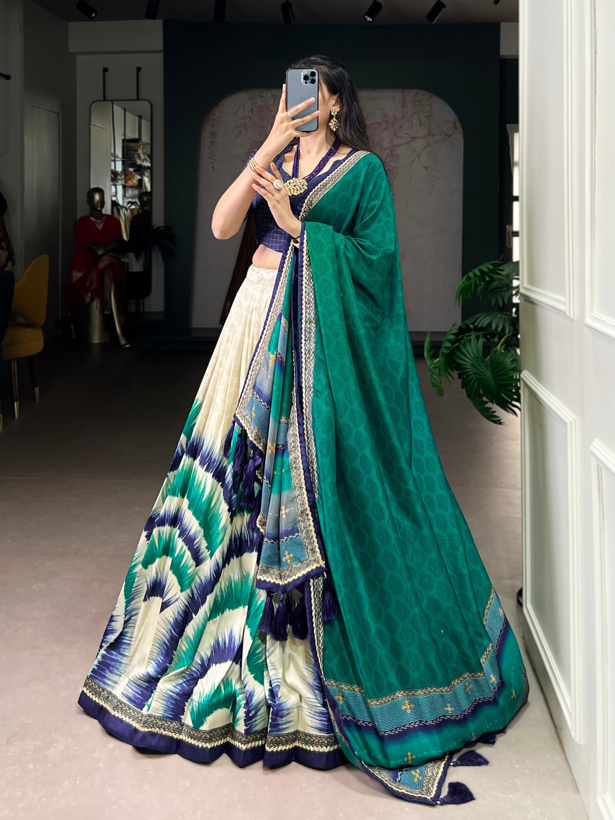 Lorenvalley Fashion Multicolor Tasar Silk Tie and Dye Print with Lace Touch Up Lehenga Choli with Dupatta - Distacart