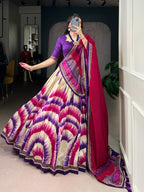 Lorenvalley Fashion Multicolor Tasar Silk Tie and Dye Print with Lace Touch Up Lehenga Choli with Dupatta - Distacart