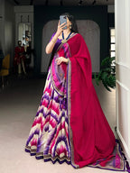 Lorenvalley Fashion Multicolor Tasar Silk Tie and Dye Print with Lace Touch Up Lehenga Choli with Dupatta - Distacart