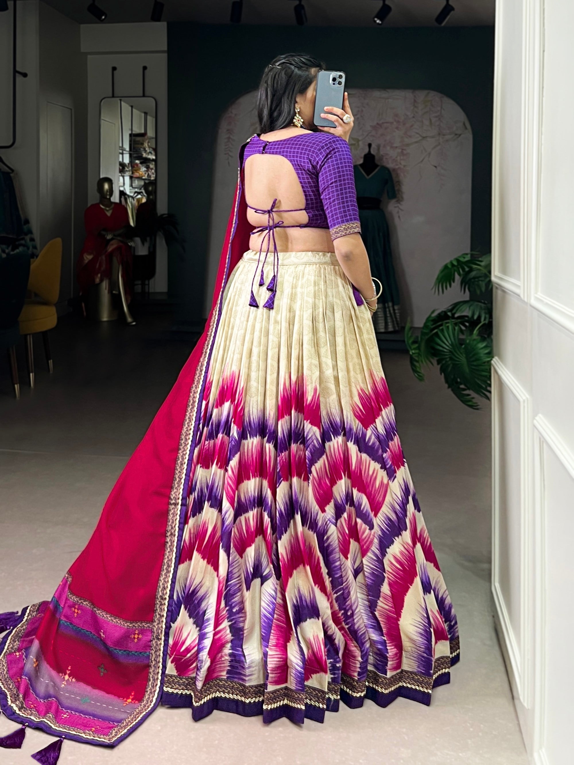 Lorenvalley Fashion Multicolor Tasar Silk Tie and Dye Print with Lace Touch Up Lehenga Choli with Dupatta - Distacart