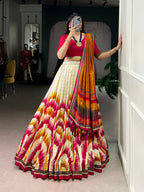 Lorenvalley Fashion Multicolor Tasar Silk Tie and Dye Print with Lace Touch Up Lehenga Choli with Dupatta - Distacart