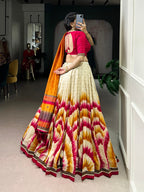 Lorenvalley Fashion Multicolor Tasar Silk Tie and Dye Print with Lace Touch Up Lehenga Choli with Dupatta - Distacart