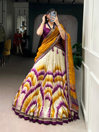 Lorenvalley Fashion Multicolor Tasar Silk Tie and Dye Print with Lace Touch Up Lehenga Choli with Dupatta - Distacart