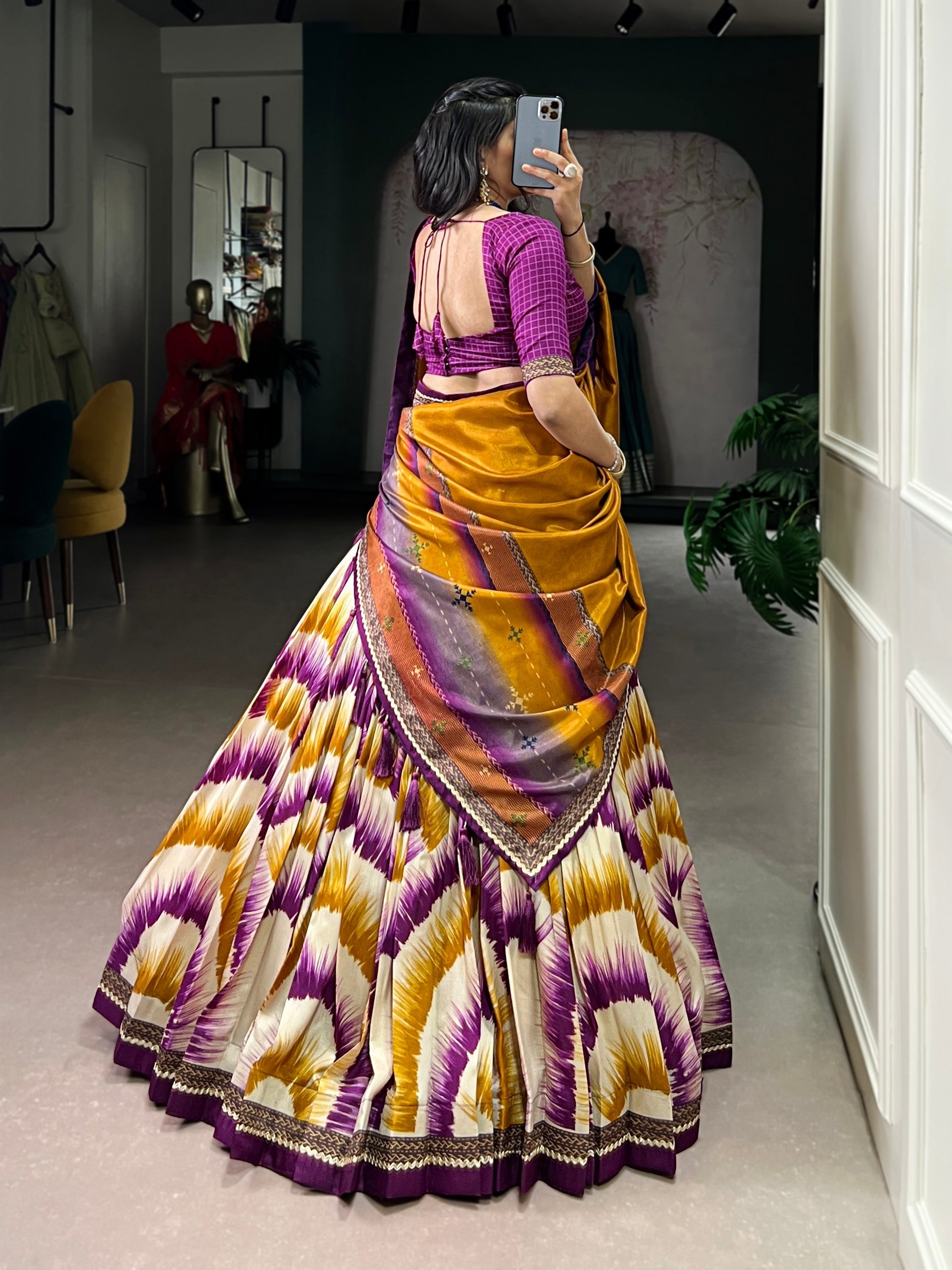 Lorenvalley Fashion Multicolor Tasar Silk Tie and Dye Print with Lace Touch Up Lehenga Choli with Dupatta - Distacart