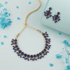 Tehzeeb Creations Royal Blue Pack of 1 Gold-Polished Choker Necklace Set With Earring For Women & Girls
