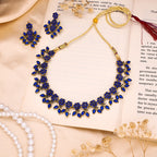 Tehzeeb Creations Royal Blue Pack of 1 Gold-Polished Choker Necklace Set With Earring For Women & Girls