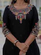 Vedant Vastram Roman Silk Embroidery & Sequence Work Stitched Kurta Pant Dupatta Set-Black - Distacart