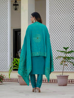 Vedant Vastram Roman Silk Embroidery & Sequence Work Stitched Kurta Pant Dupatta Set-Firozi - Distacart