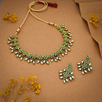 Tehzeeb Creations Sea Green Pack of 1 Gold-Polished Choker Necklace Set With Earring For Women & Girls