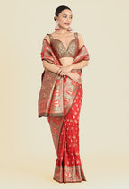 Monjolika Fashion Red Color Weaving Banarasi Silktraditional Saree - Distacart