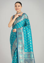 Monjolika Fashion Turquoise Blue Color Weaving Banarasi Silktraditional Saree - Distacart