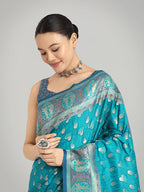 Monjolika Fashion Turquoise Blue Color Weaving Banarasi Silktraditional Saree - Distacart