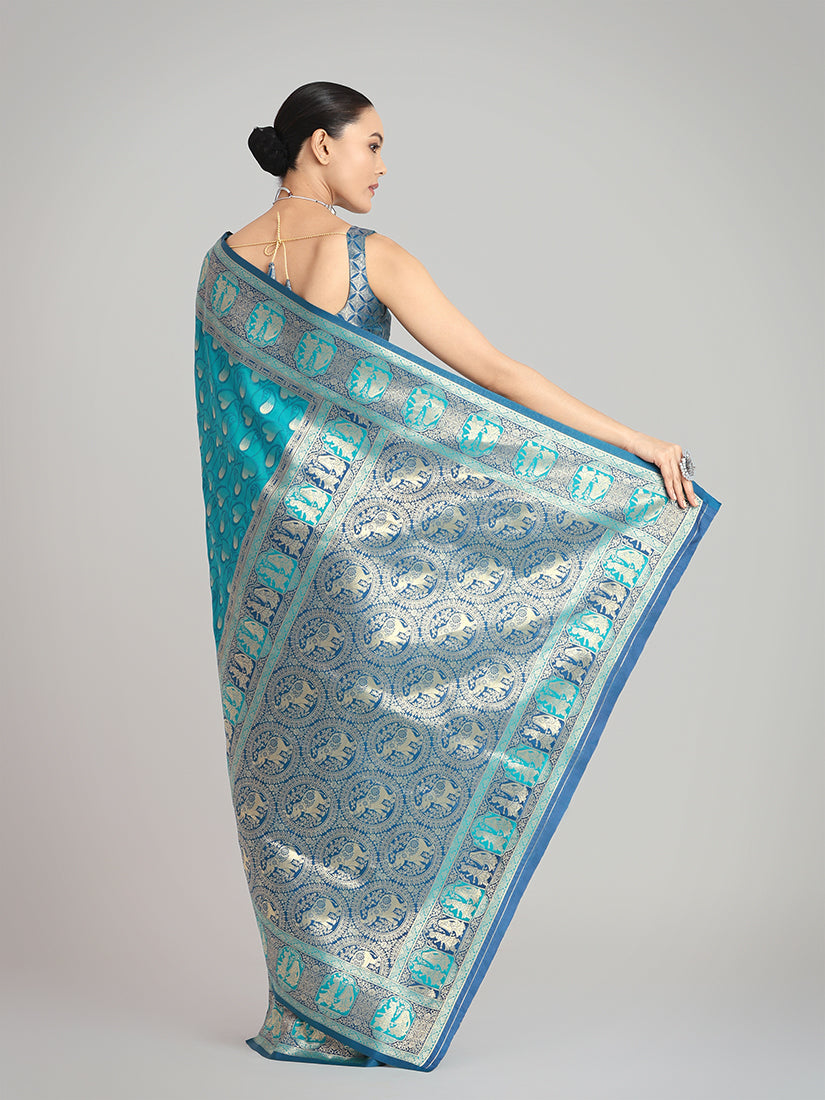 Monjolika Fashion Turquoise Blue Color Weaving Banarasi Silktraditional Saree - Distacart