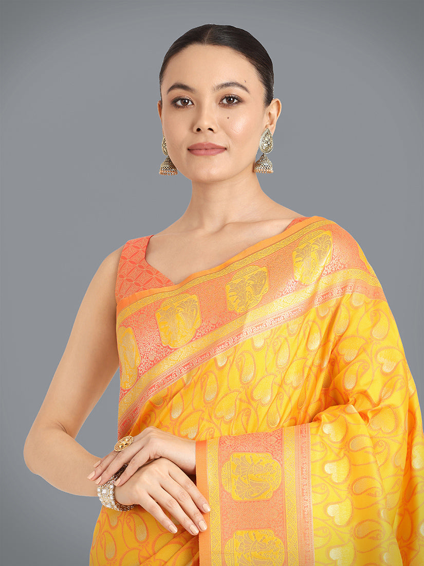 Monjolika Fashion Yellow Color Weaving Banarasi Silktraditional Saree - Distacart
