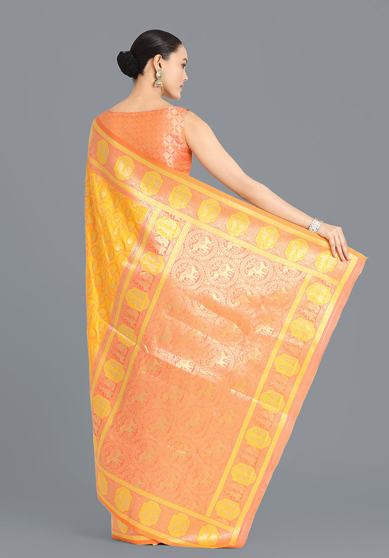 Monjolika Fashion Yellow Color Weaving Banarasi Silktraditional Saree - Distacart