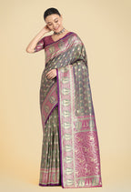 Monjolika Fashion Olive Green Color Weaving Banarasi Silktraditional Saree