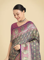 Monjolika Fashion Olive Green Color Weaving Banarasi Silktraditional Saree