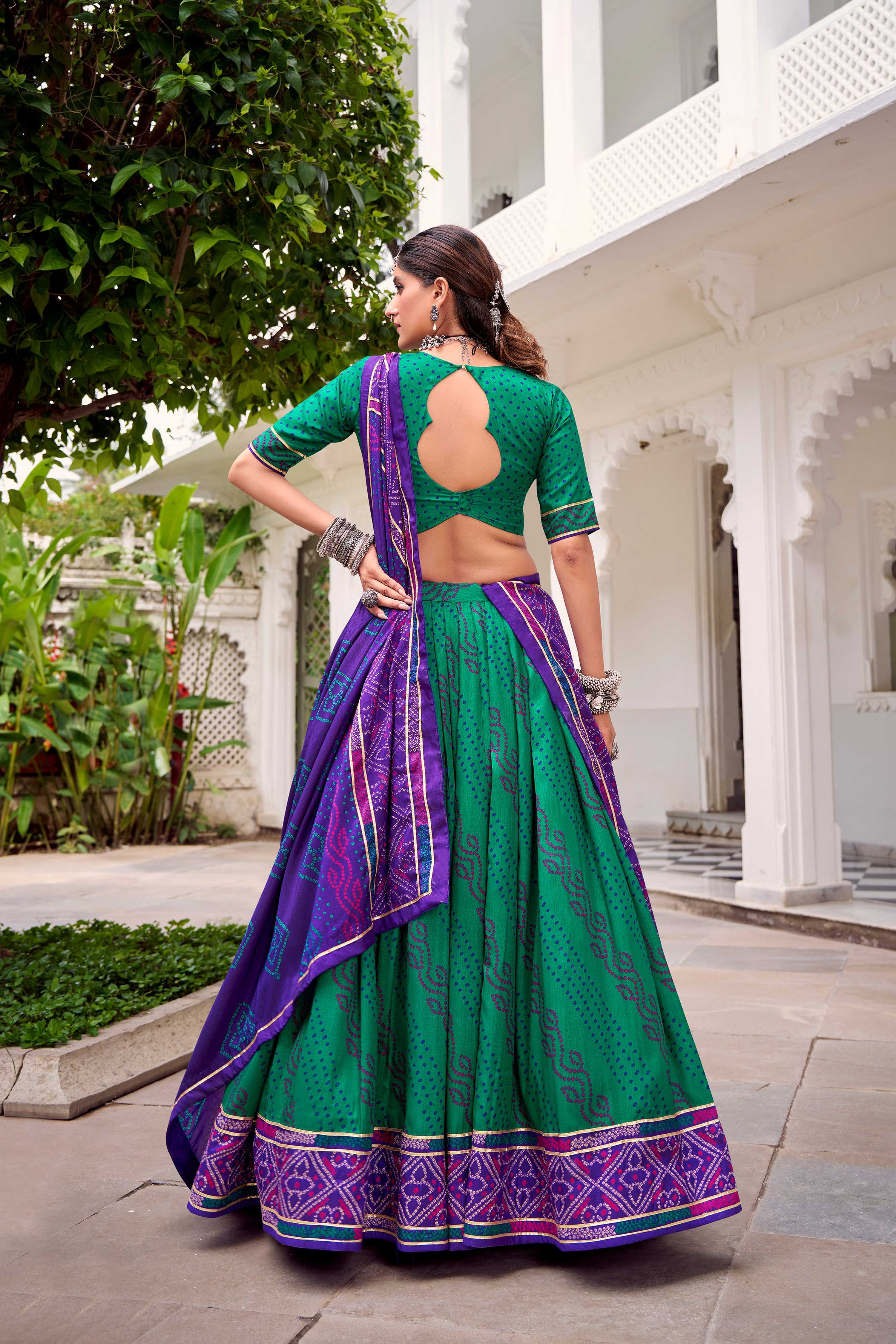 Evanik Green Tassa Silk With Bandhej Print Lehenga Choli - Distacart