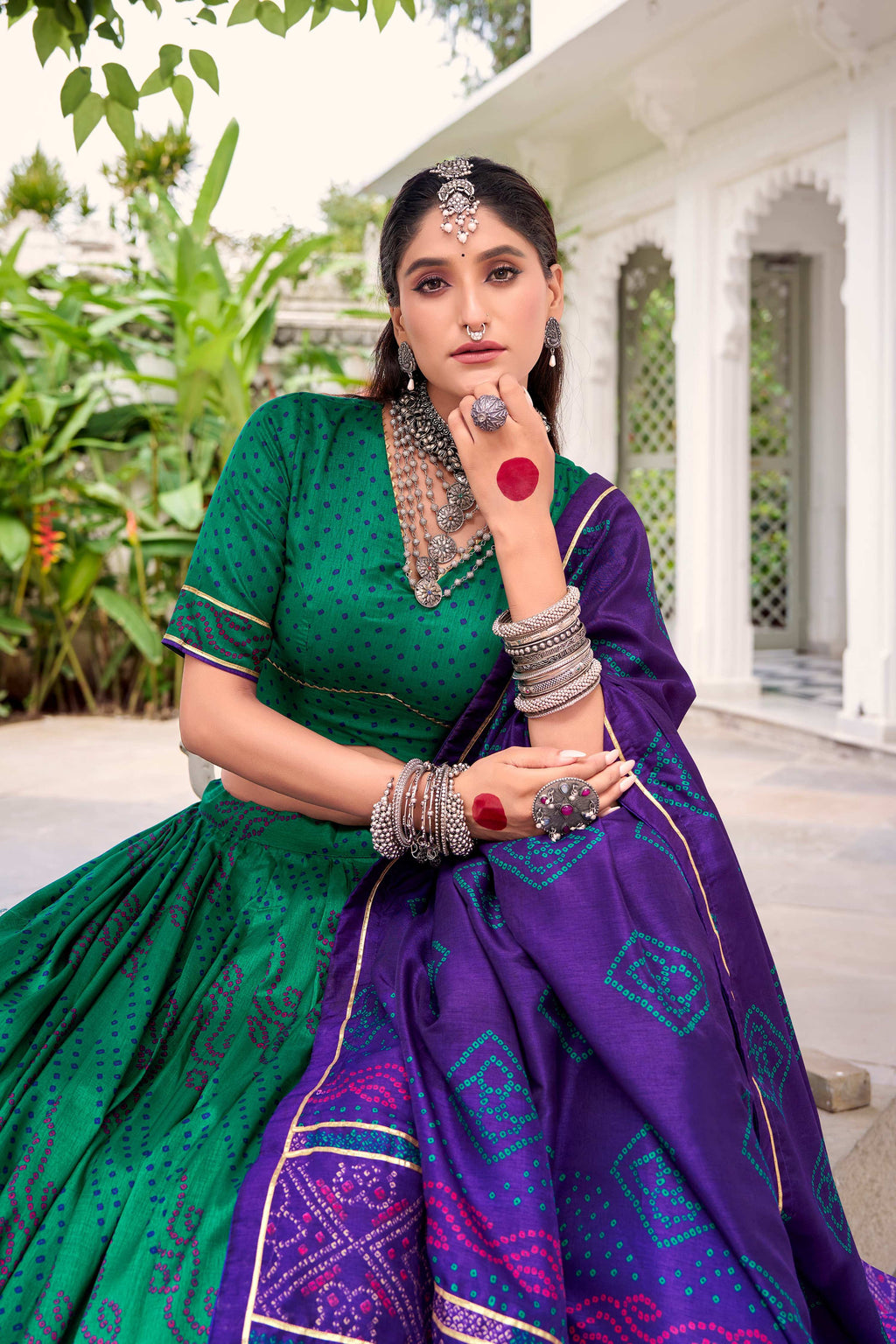 Evanik Green Tassa Silk With Bandhej Print Lehenga Choli - Distacart