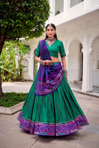 Lorenvalley Fashion Green Tasar Silk Bandhej Print With Gotta Patti Lace Touch Up Lehenga Choli with Dupatta - Distacart
