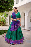 Lorenvalley Fashion Green Tasar Silk Bandhej Print With Gotta Patti Lace Touch Up Lehenga Choli with Dupatta - Distacart