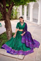 Lorenvalley Fashion Green Tasar Silk Bandhej Print With Gotta Patti Lace Touch Up Lehenga Choli with Dupatta - Distacart