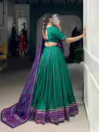 Lorenvalley Fashion Green Tasar Silk Bandhej Print With Gotta Patti Lace Touch Up Lehenga Choli with Dupatta